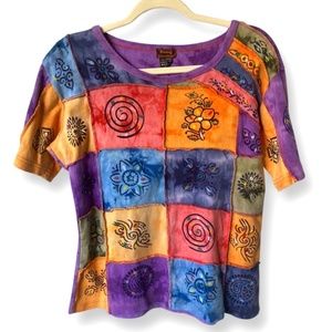 ✨HP✨Vintage Boho Patchwork Short Sleeve Shirt Size Large